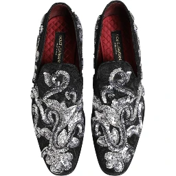Black Silver Sequined Loafers Men Dress Shoes