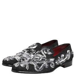 Black Silver Sequined Loafers Men Dress Shoes
