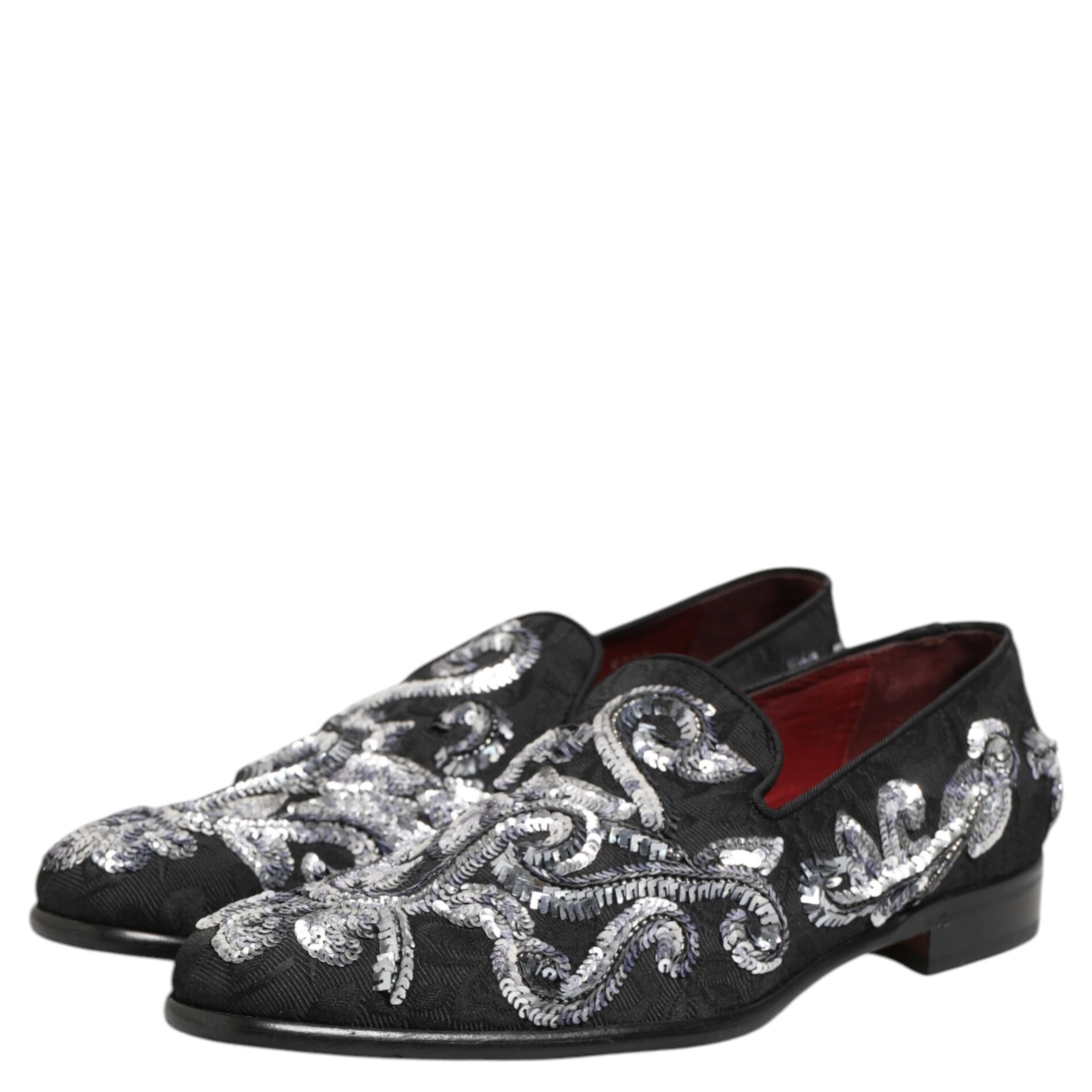 Black Silver Sequined Loafers Men Dress Shoes