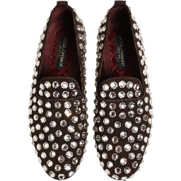 Bordeaux Suede Crystals Loafers Dress Shoes