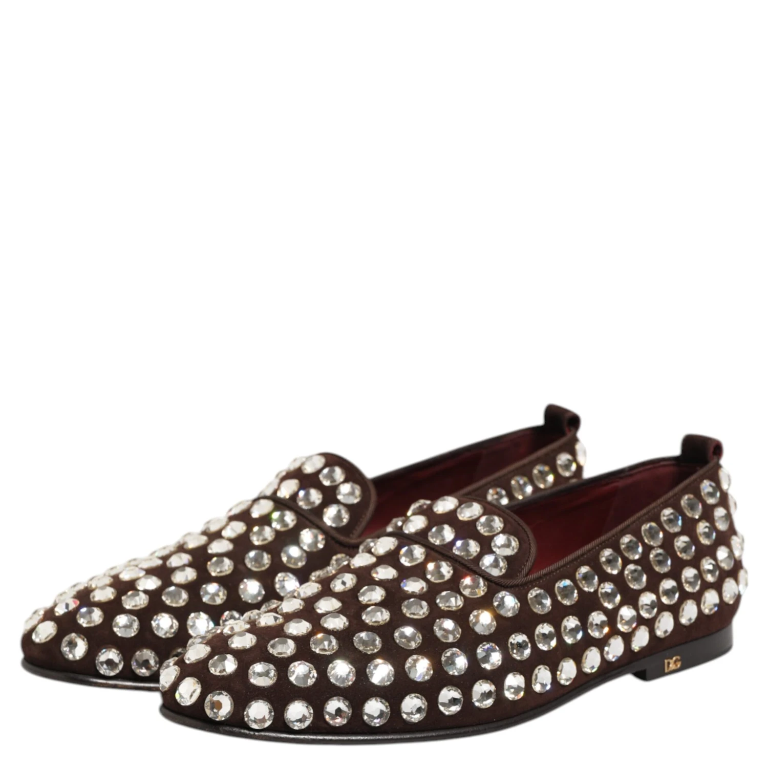 Bordeaux Suede Crystals Loafers Dress Shoes