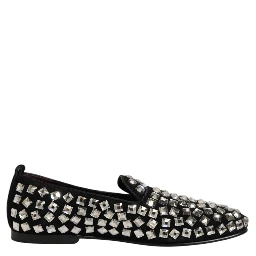 Black Suede Crystals Loafers Men Dress Shoes