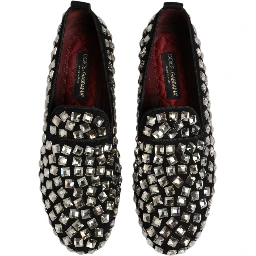 Black Suede Crystals Loafers Men Dress Shoes