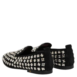 Black Suede Crystals Loafers Men Dress Shoes