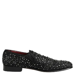 Black Suede Crystal Embellished Loafer Shoes