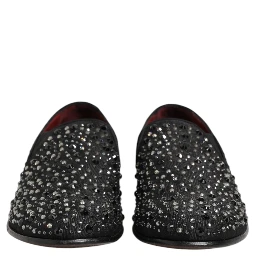 Black Suede Crystal Embellished Loafer Shoes