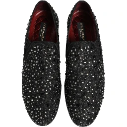 Black Suede Crystal Embellished Loafer Shoes