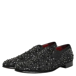 Black Suede Crystal Embellished Loafer Shoes