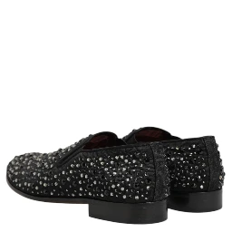 Black Suede Crystal Embellished Loafer Shoes