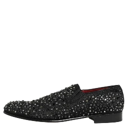 Black Suede Crystal Embellished Loafer Shoes