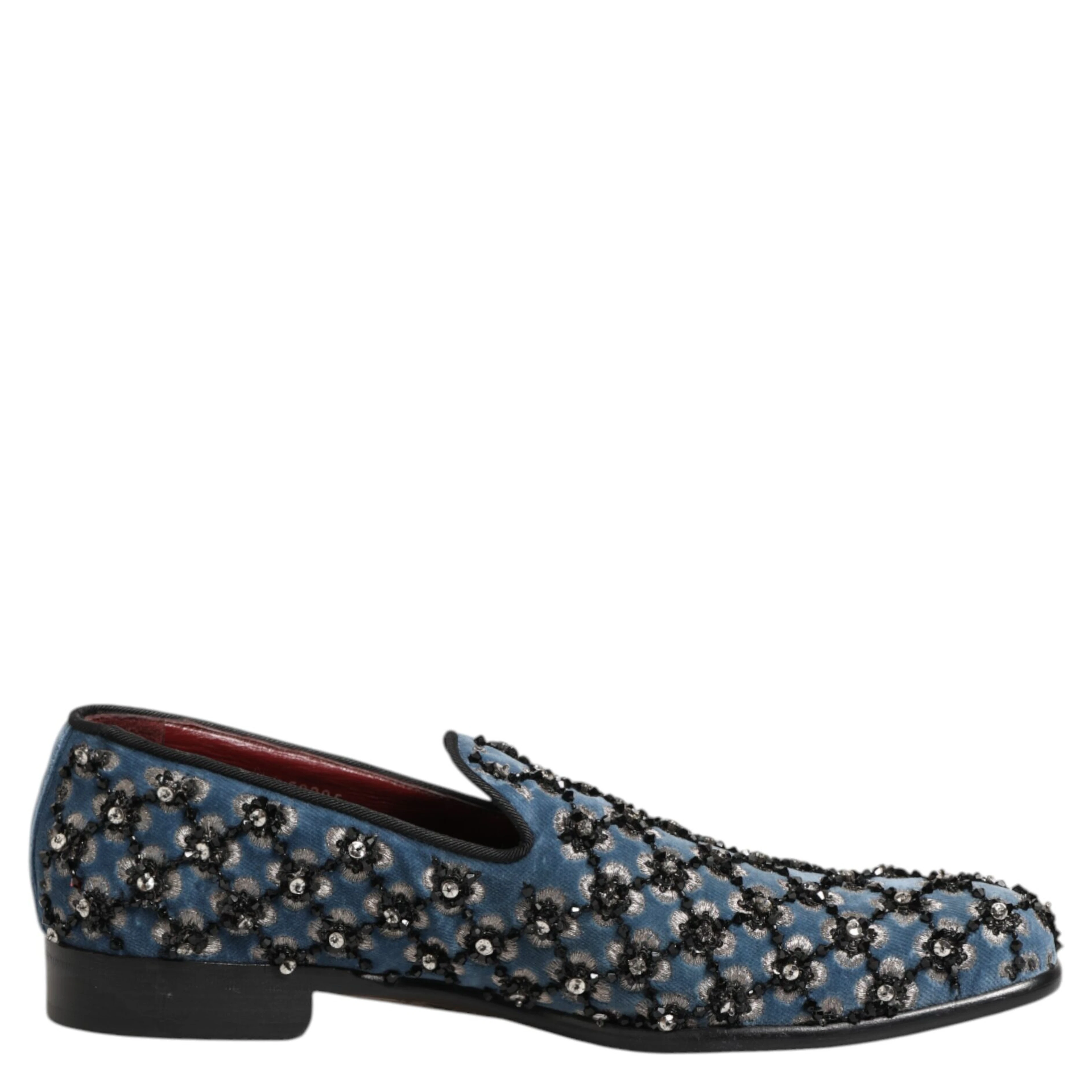 Blue Velvet Crystal Detailing Loafer Men Shoes