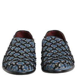 Blue Velvet Crystal Detailing Loafer Men Shoes