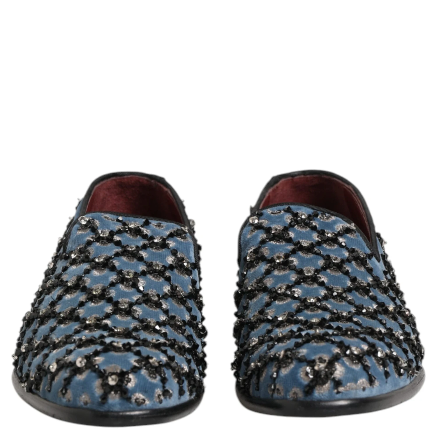 Blue Velvet Crystal Detailing Loafer Men Shoes