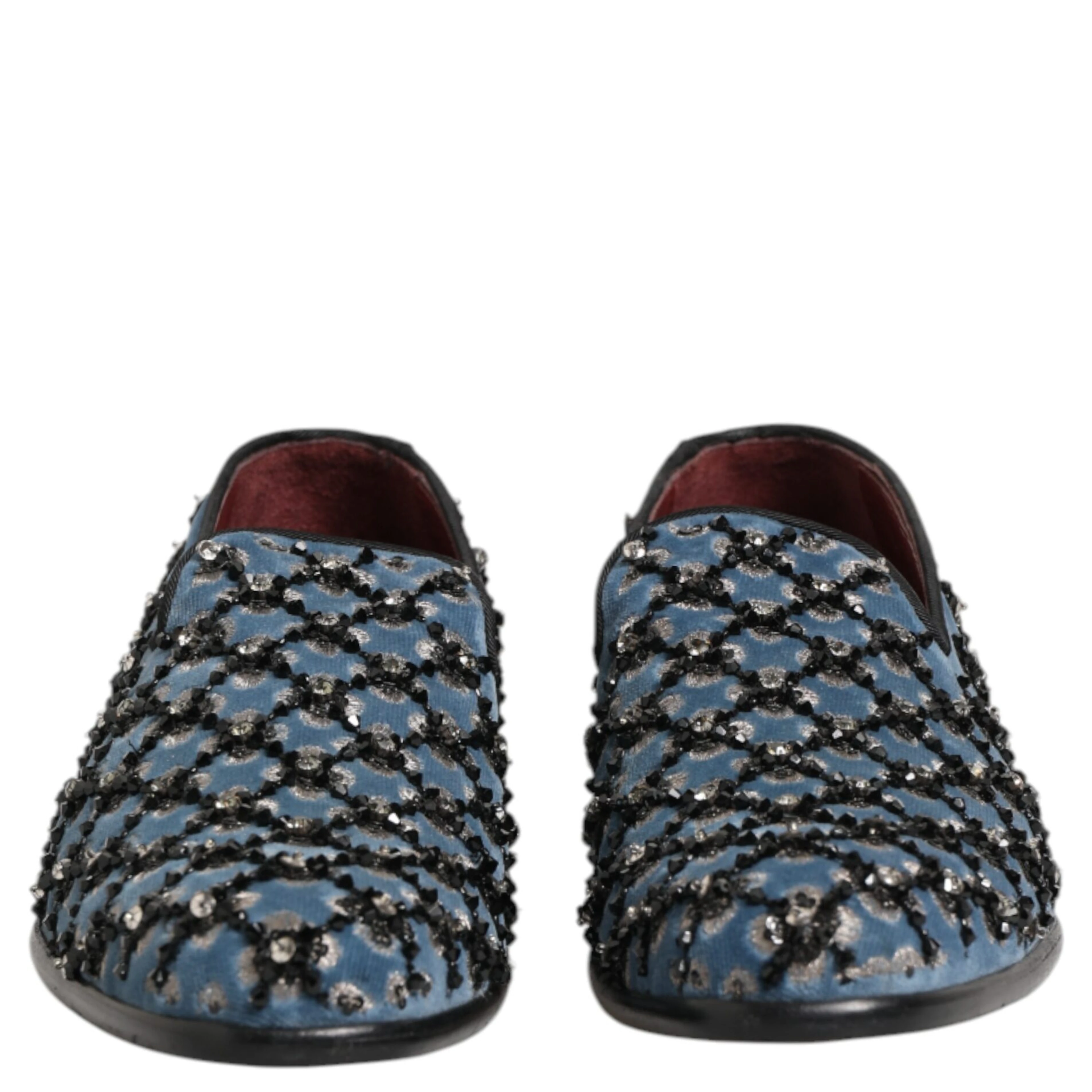 Blue Velvet Crystal Detailing Loafer Men Shoes