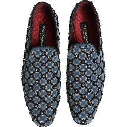 Blue Velvet Crystal Detailing Loafer Men Shoes
