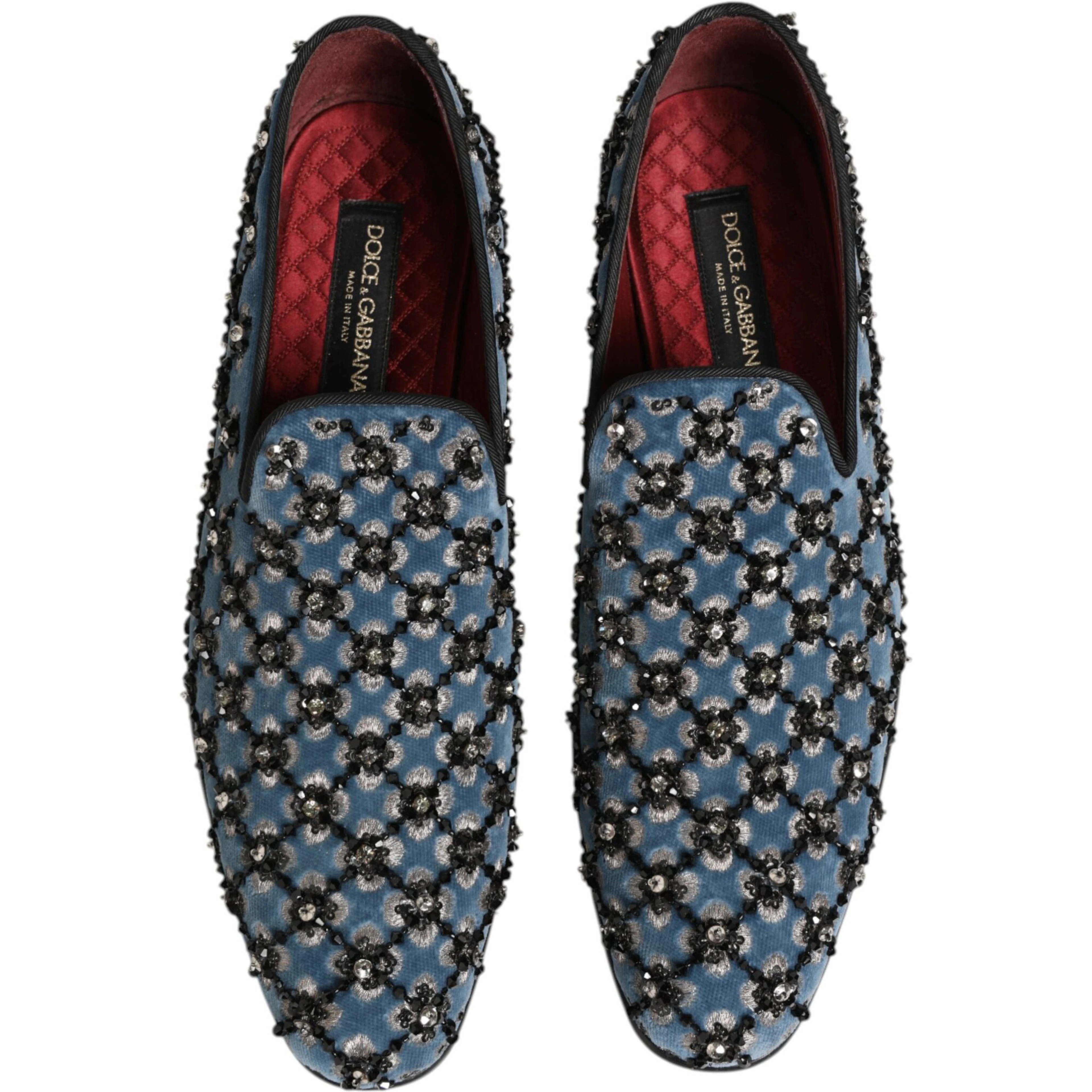Blue Velvet Crystal Detailing Loafer Men Shoes