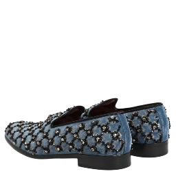 Blue Velvet Crystal Detailing Loafer Men Shoes