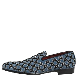 Blue Velvet Crystal Detailing Loafer Men Shoes