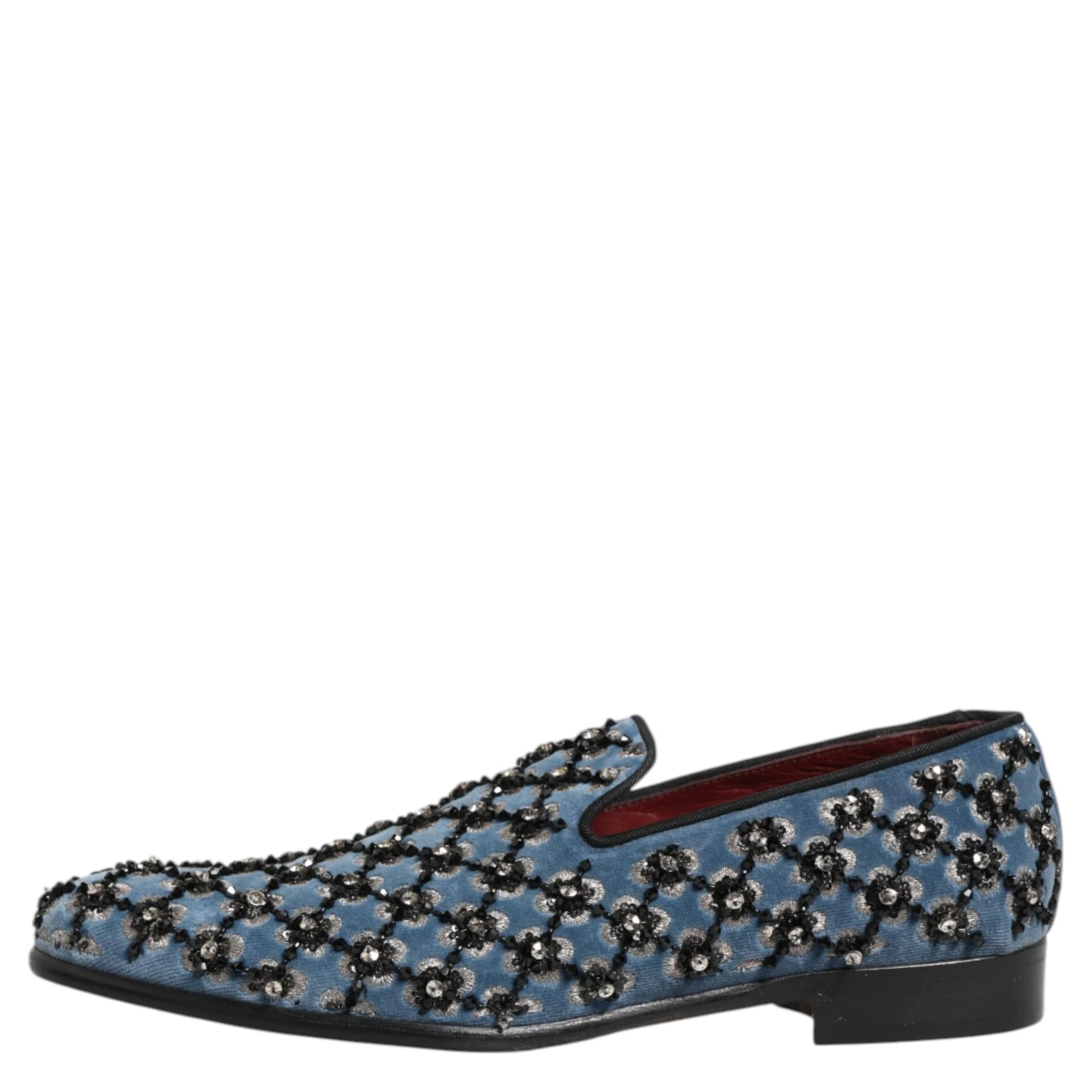Blue Velvet Crystal Detailing Loafer Men Shoes