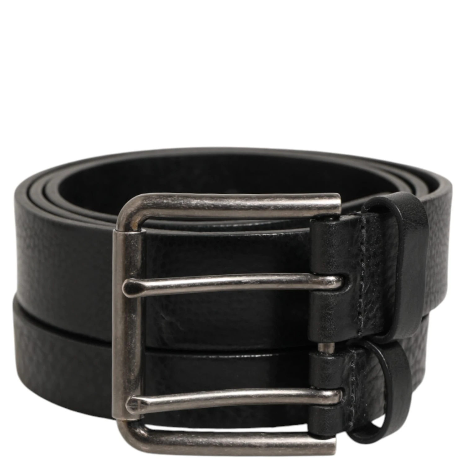 Black Double Strap Leather Silver Buckle Belt