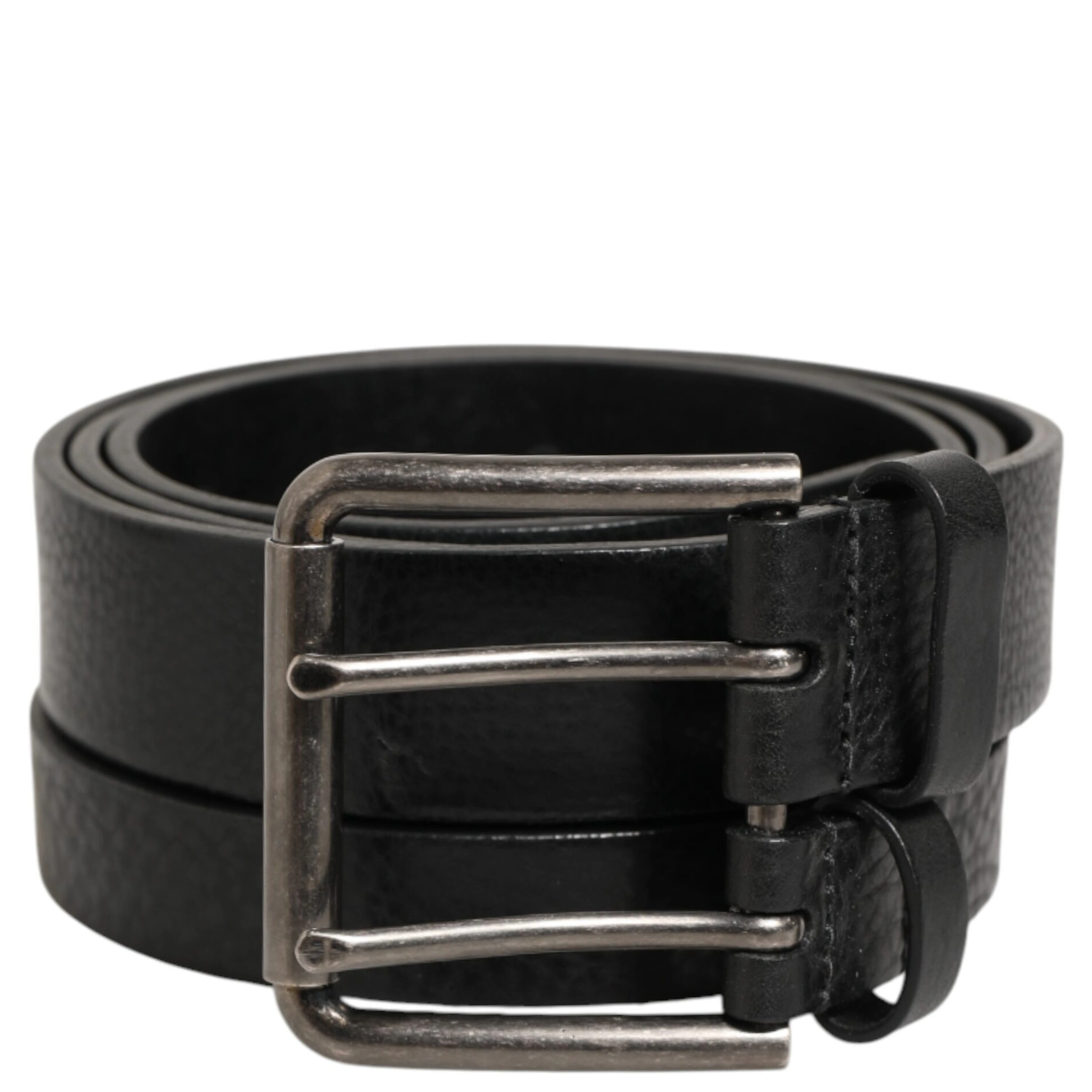 Black Double Strap Leather Silver Buckle Belt
