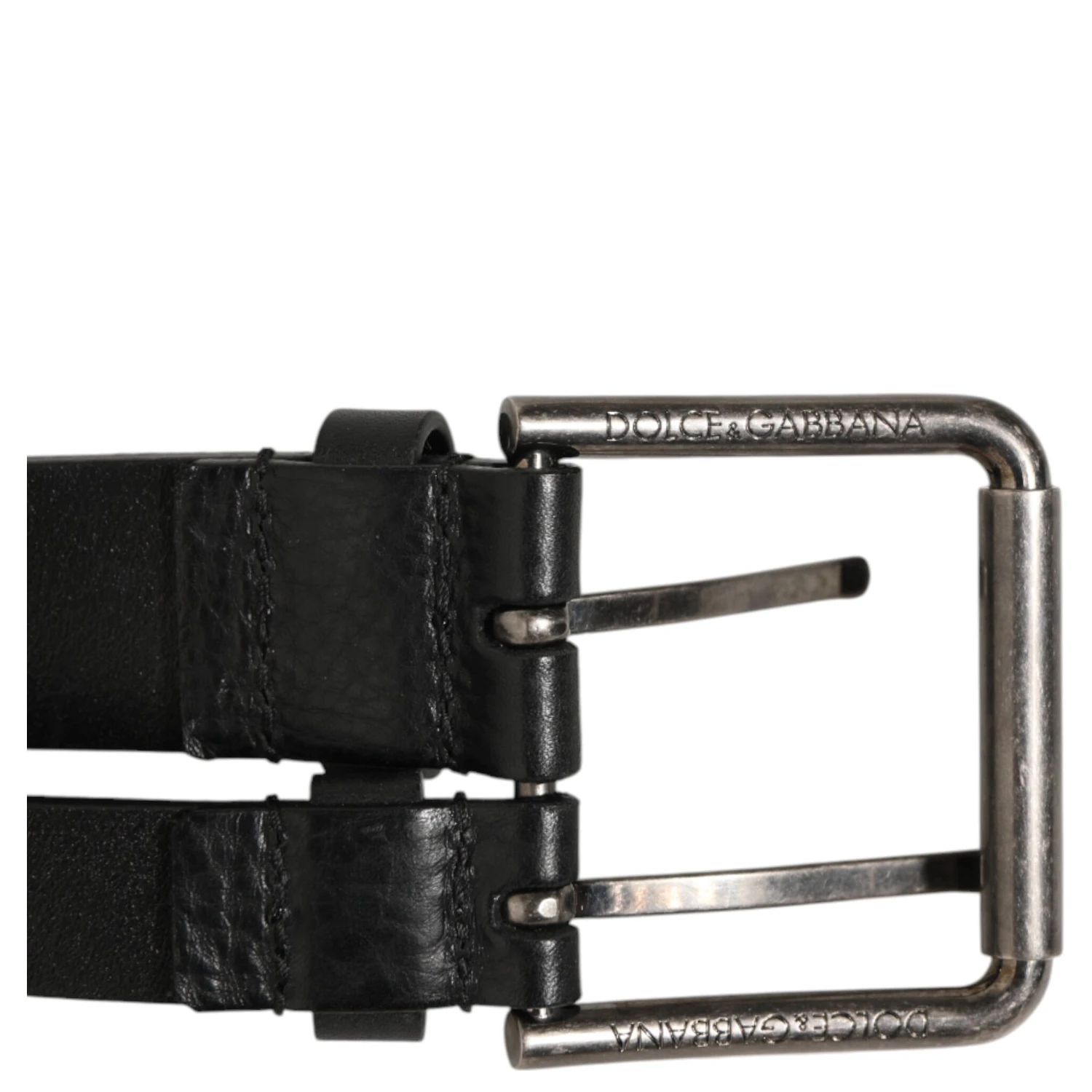 Black Double Strap Leather Silver Buckle Belt