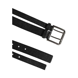 Black Double Strap Leather Silver Buckle Belt