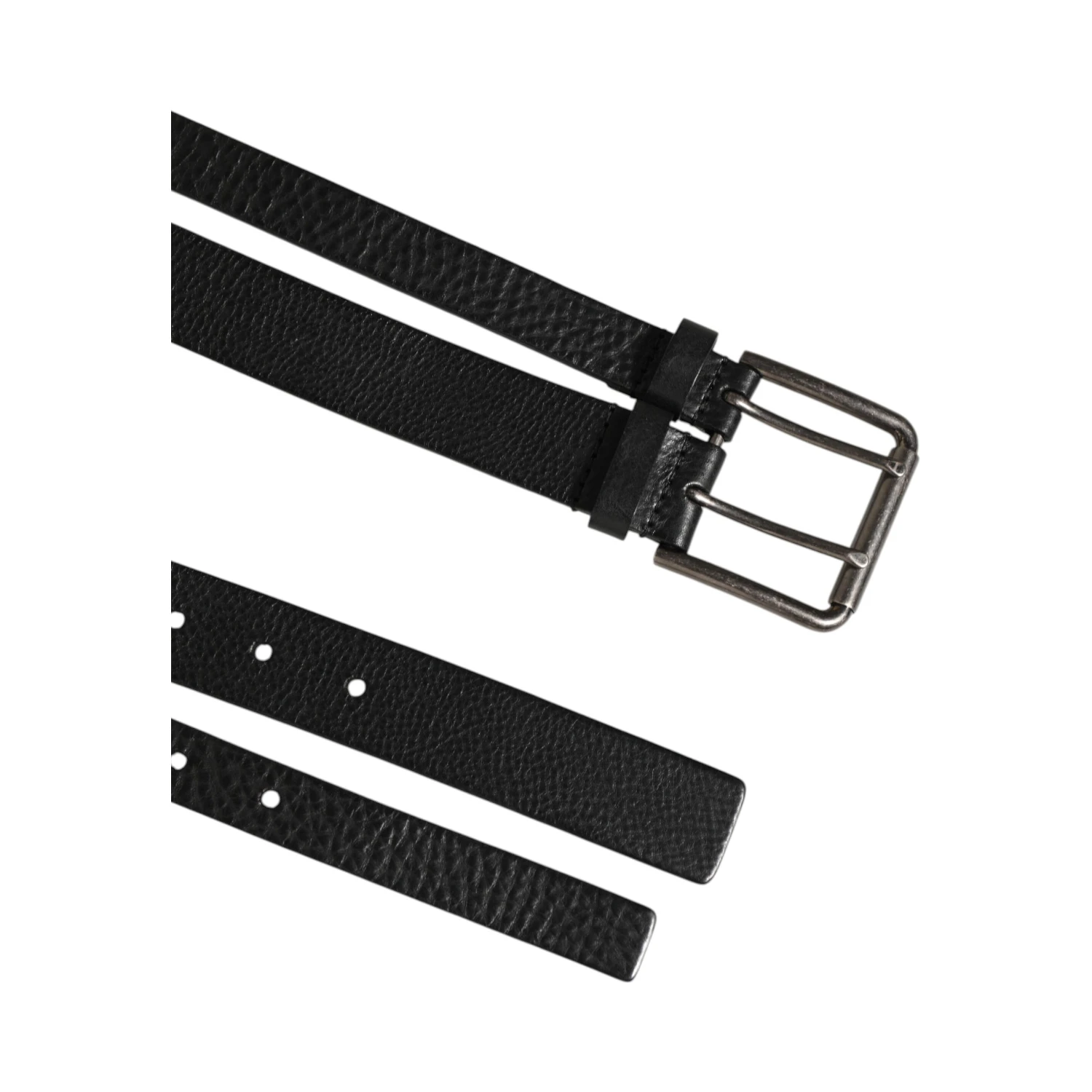 Black Double Strap Leather Silver Buckle Belt