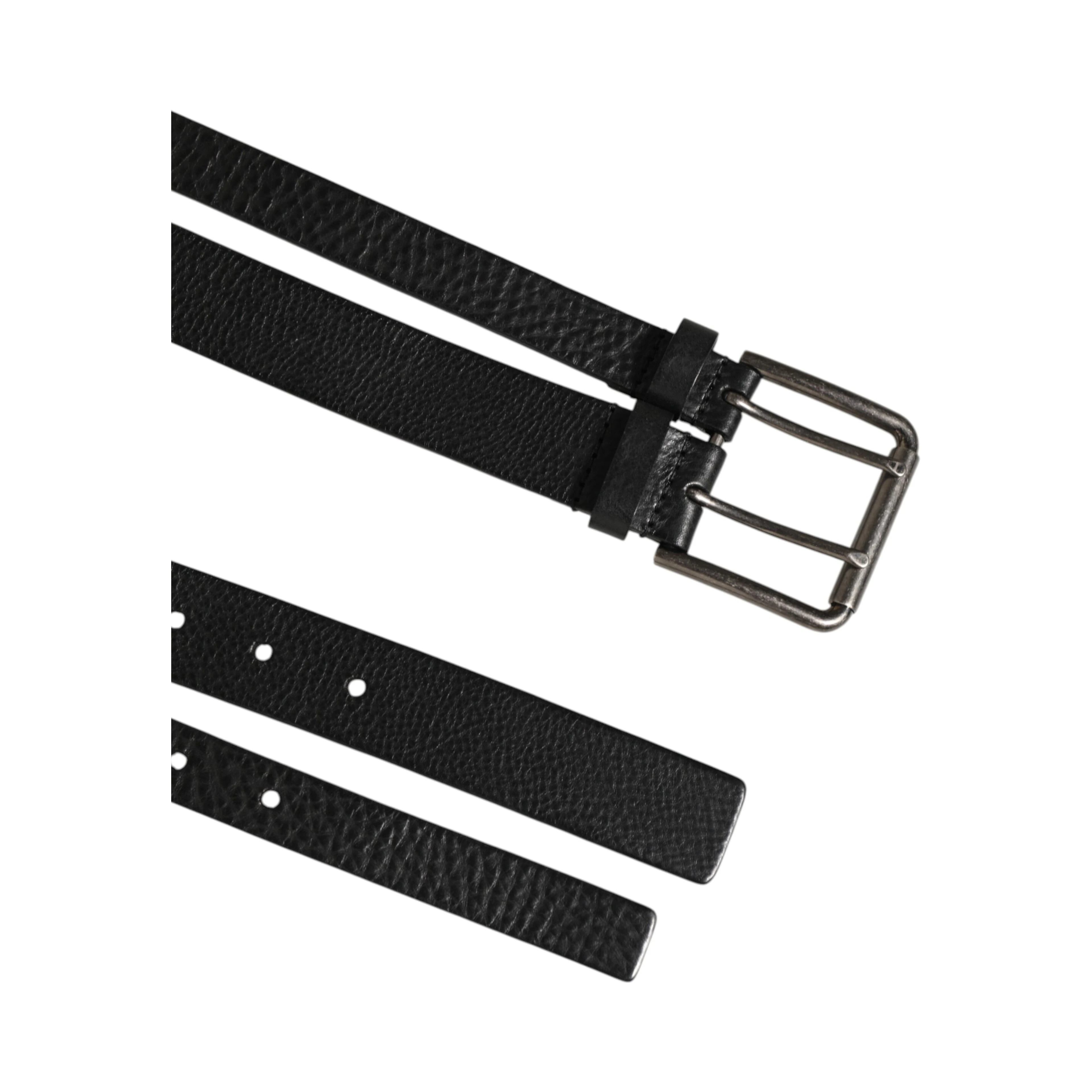 Black Double Strap Leather Silver Buckle Belt