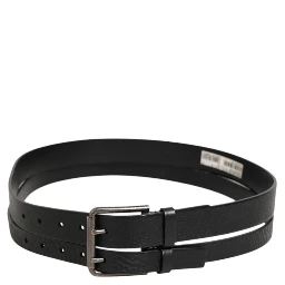 Black Double Strap Leather Silver Buckle Belt
