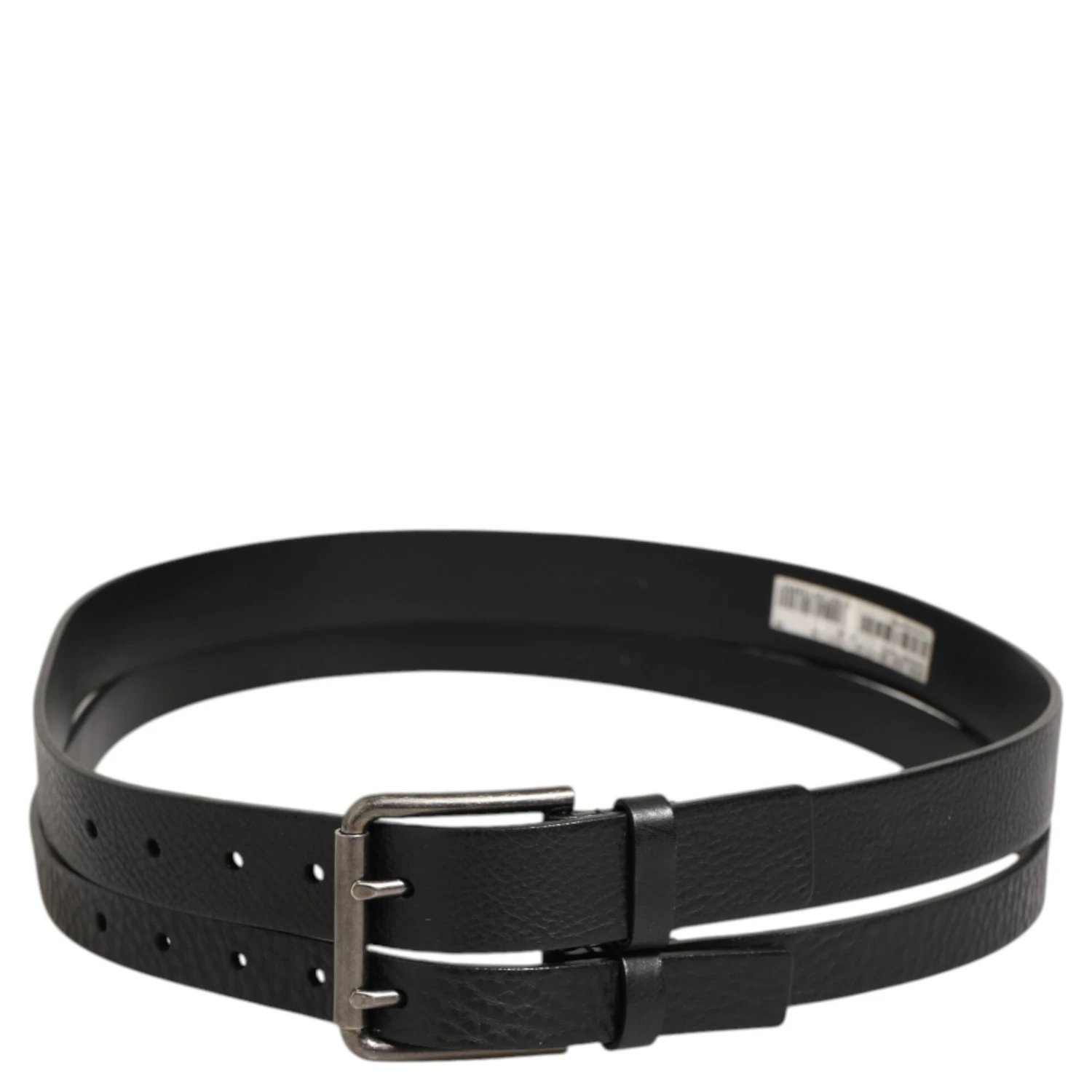 Black Double Strap Leather Silver Buckle Belt