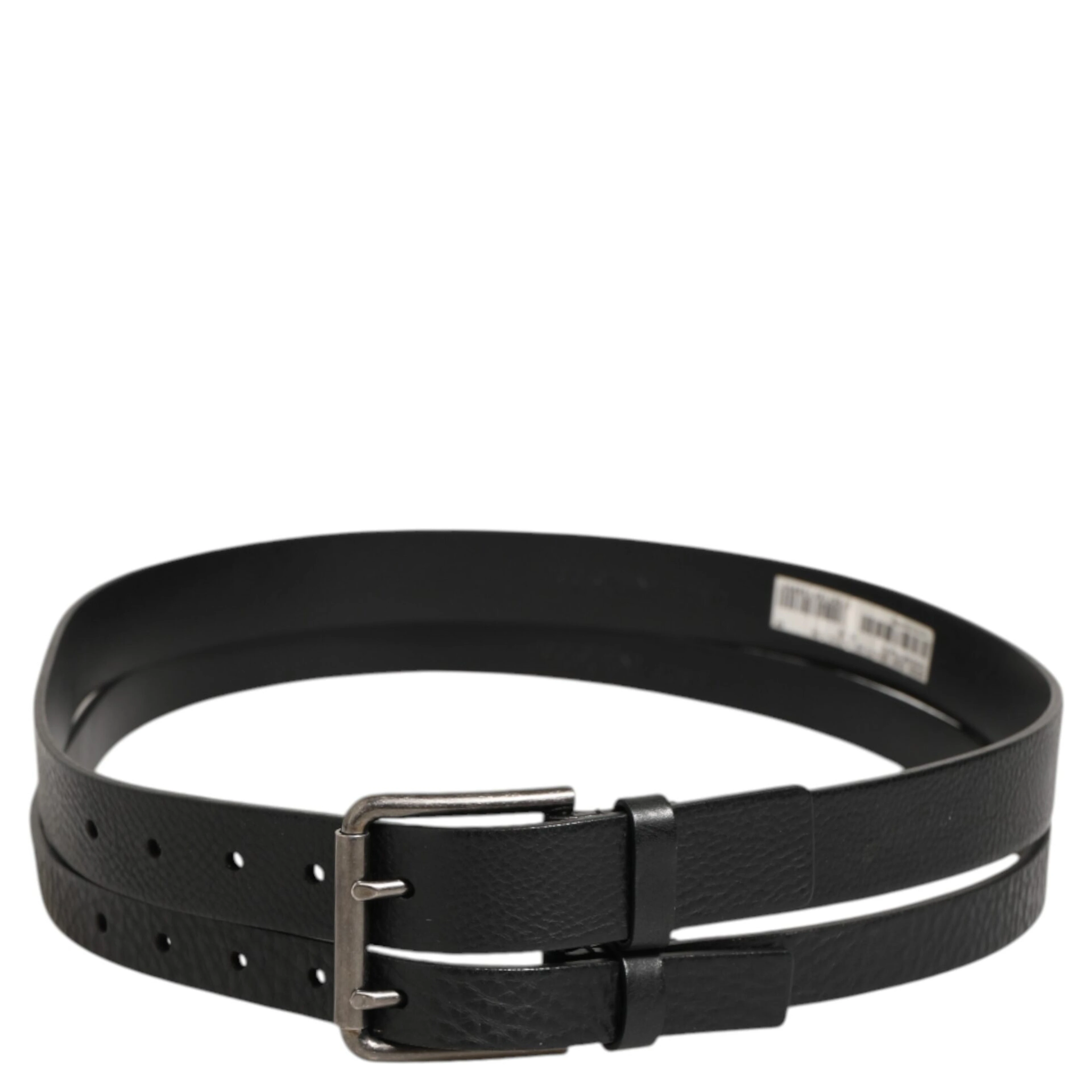 Black Double Strap Leather Silver Buckle Belt