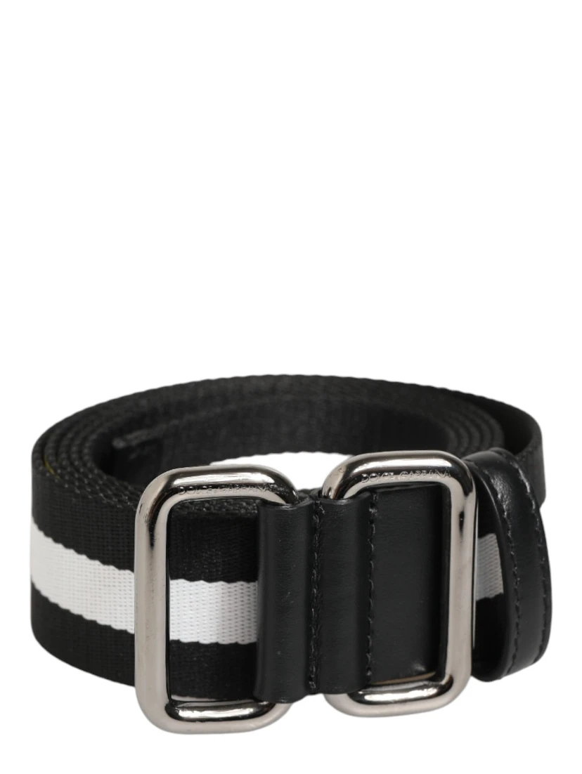 Black White Striped Metal Buckle Men Belt
