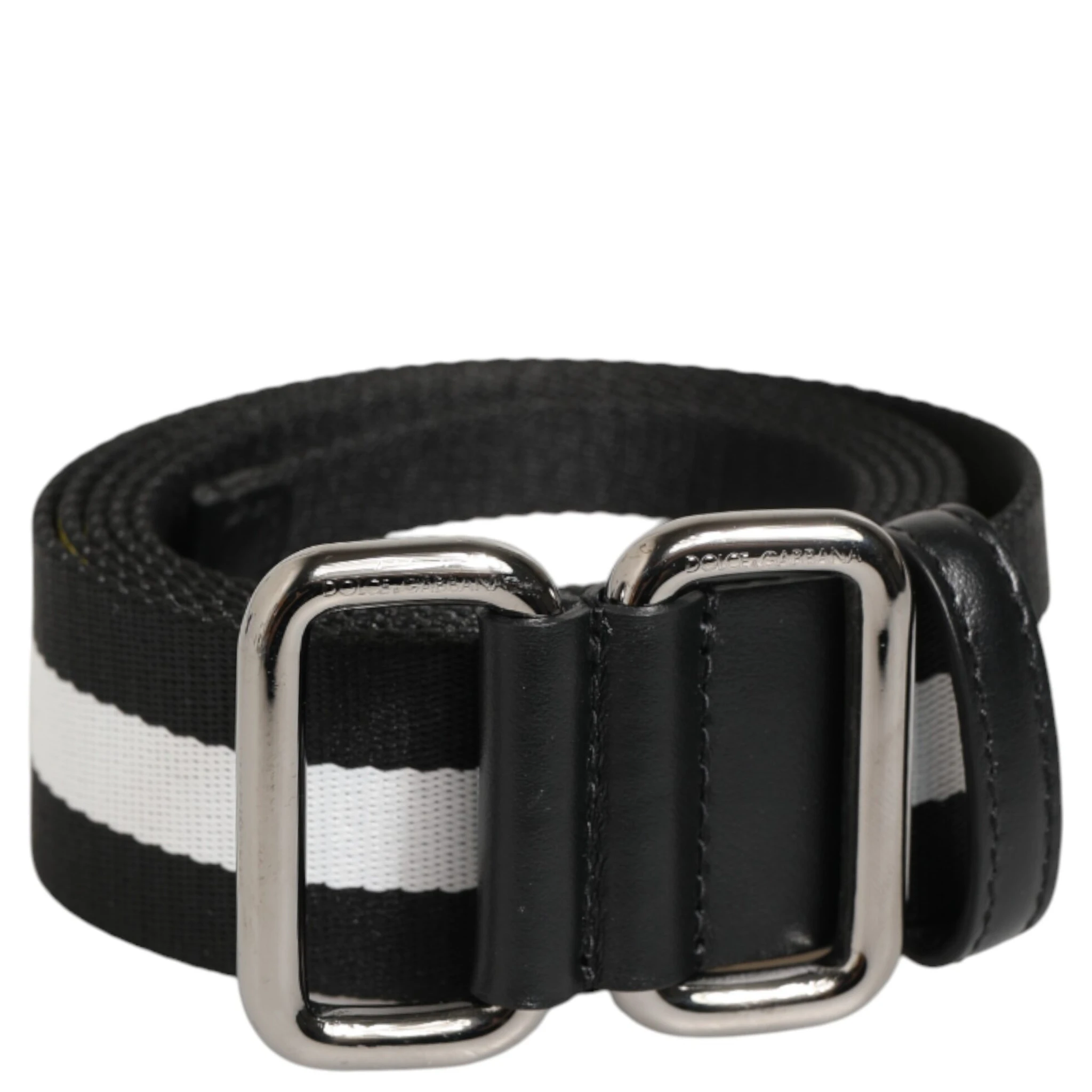 Black White Striped Metal Buckle Men Belt