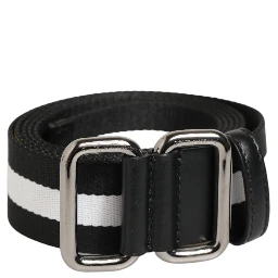 Black White Striped Metal Buckle Men Belt