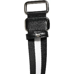 Black White Striped Metal Buckle Men Belt