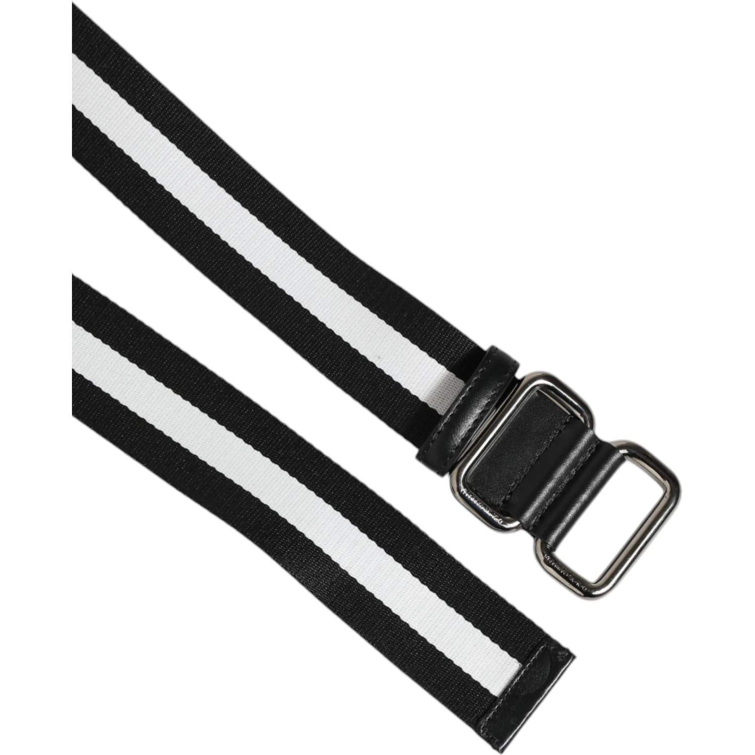Black White Striped Metal Buckle Men Belt