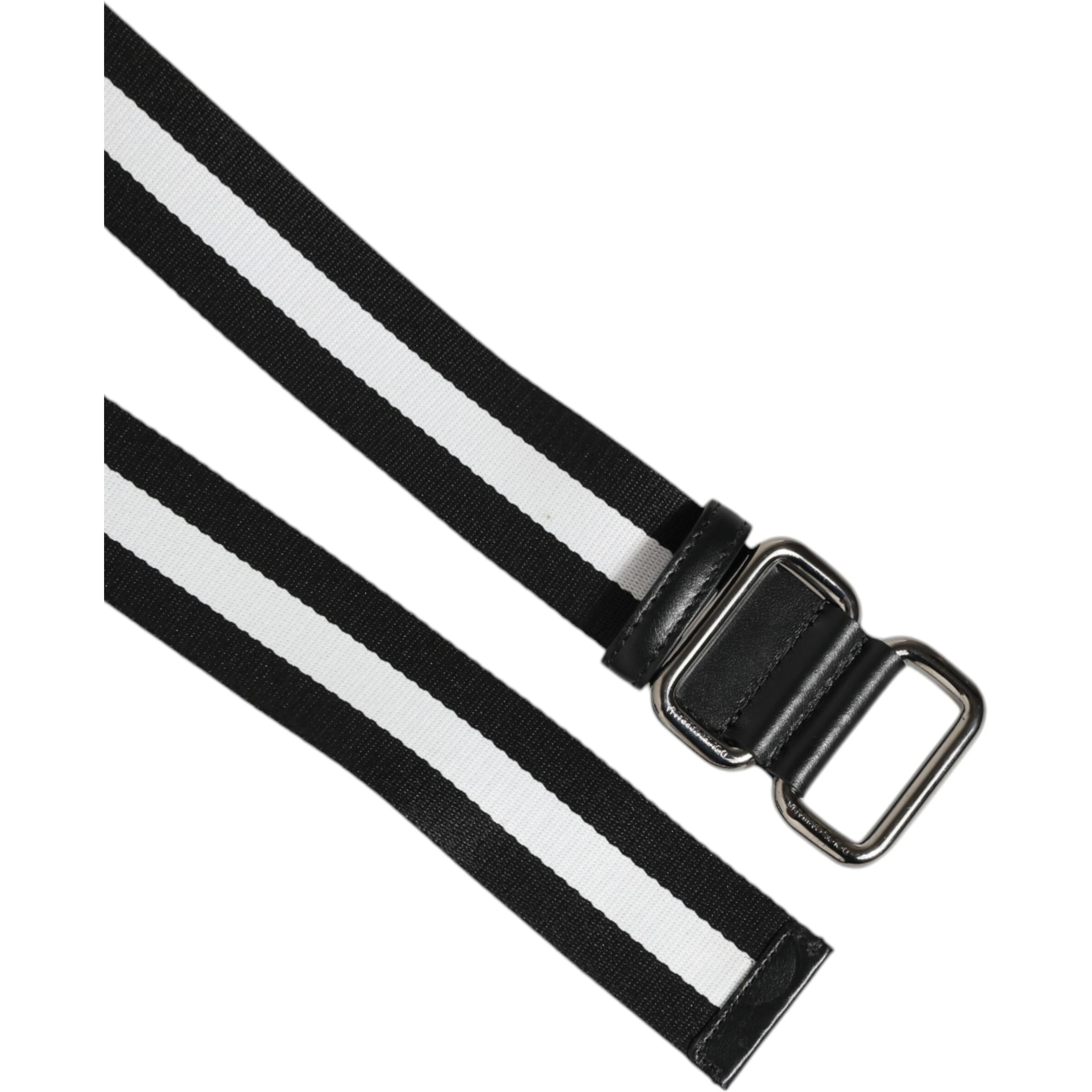 Black White Striped Metal Buckle Men Belt