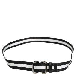 Black White Striped Metal Buckle Men Belt