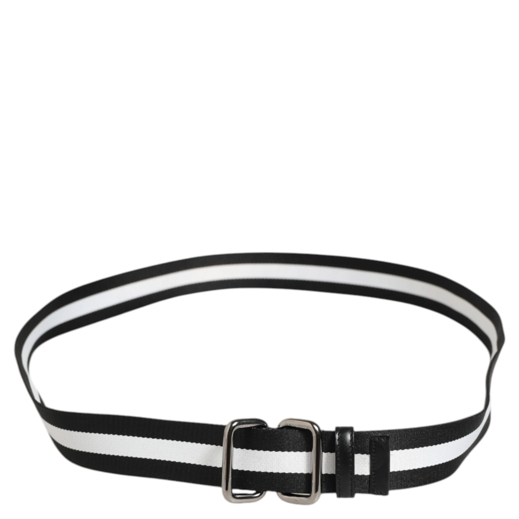 Black White Striped Metal Buckle Men Belt