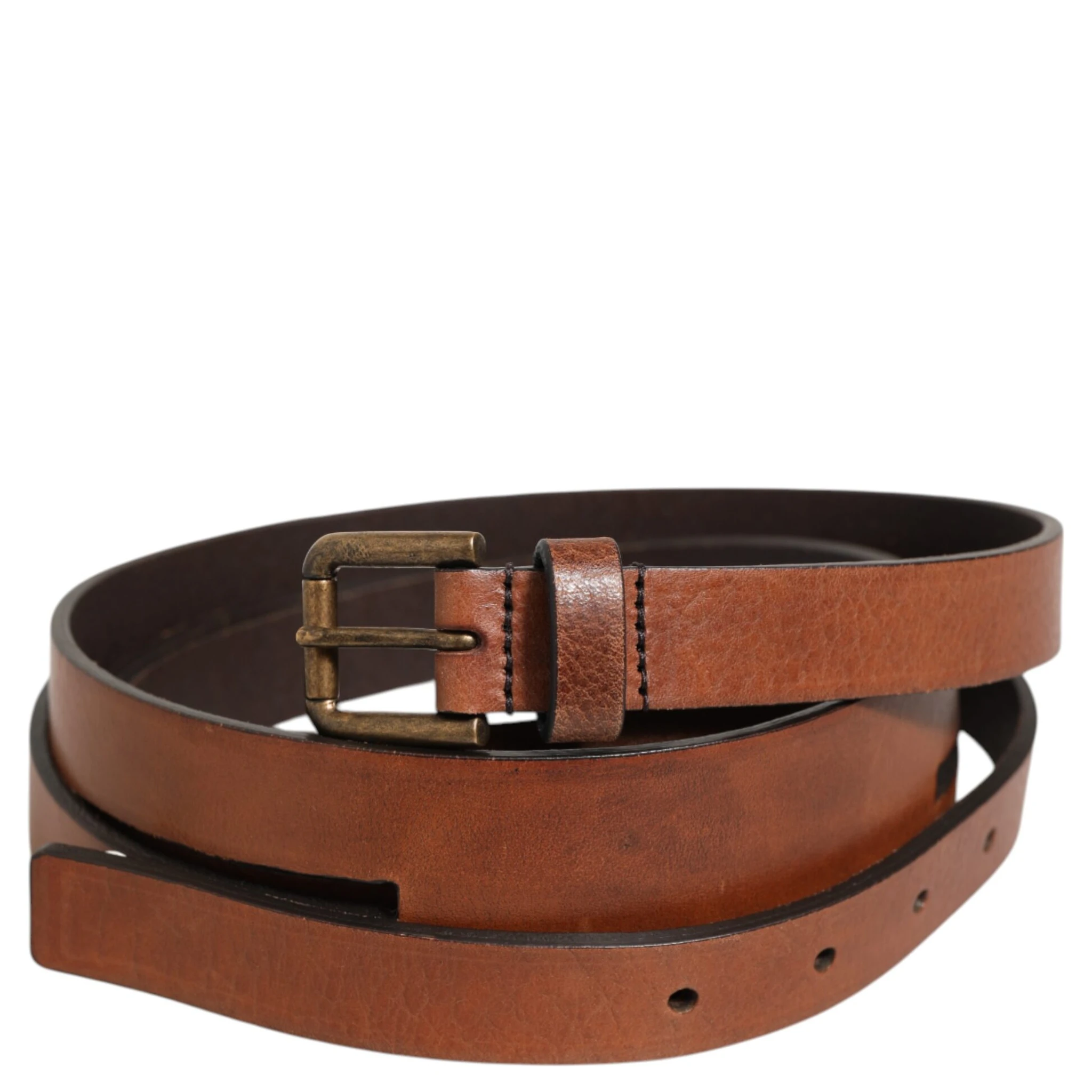 Brown Double Strap Leather Gold Buckle Belt