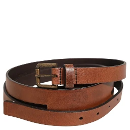 Brown Double Strap Leather Gold Buckle Belt