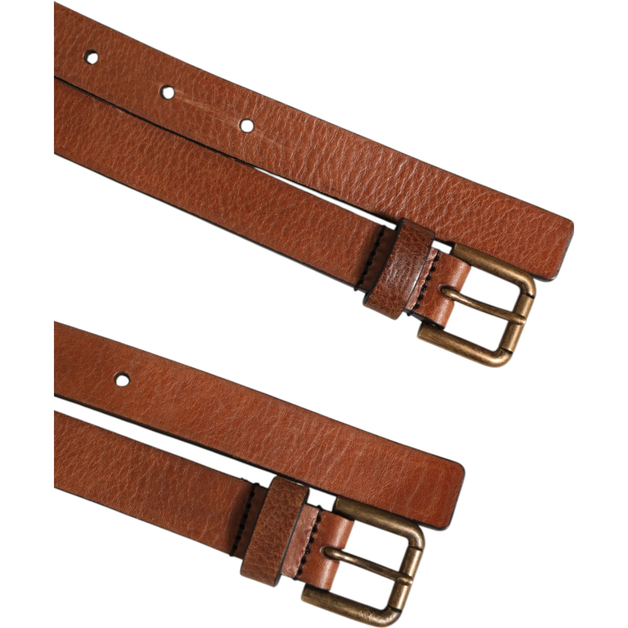 Brown Double Strap Leather Gold Buckle Belt