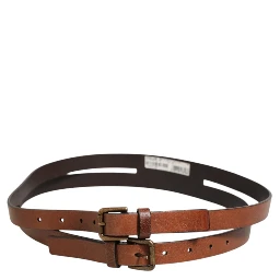 Brown Double Strap Leather Gold Buckle Belt