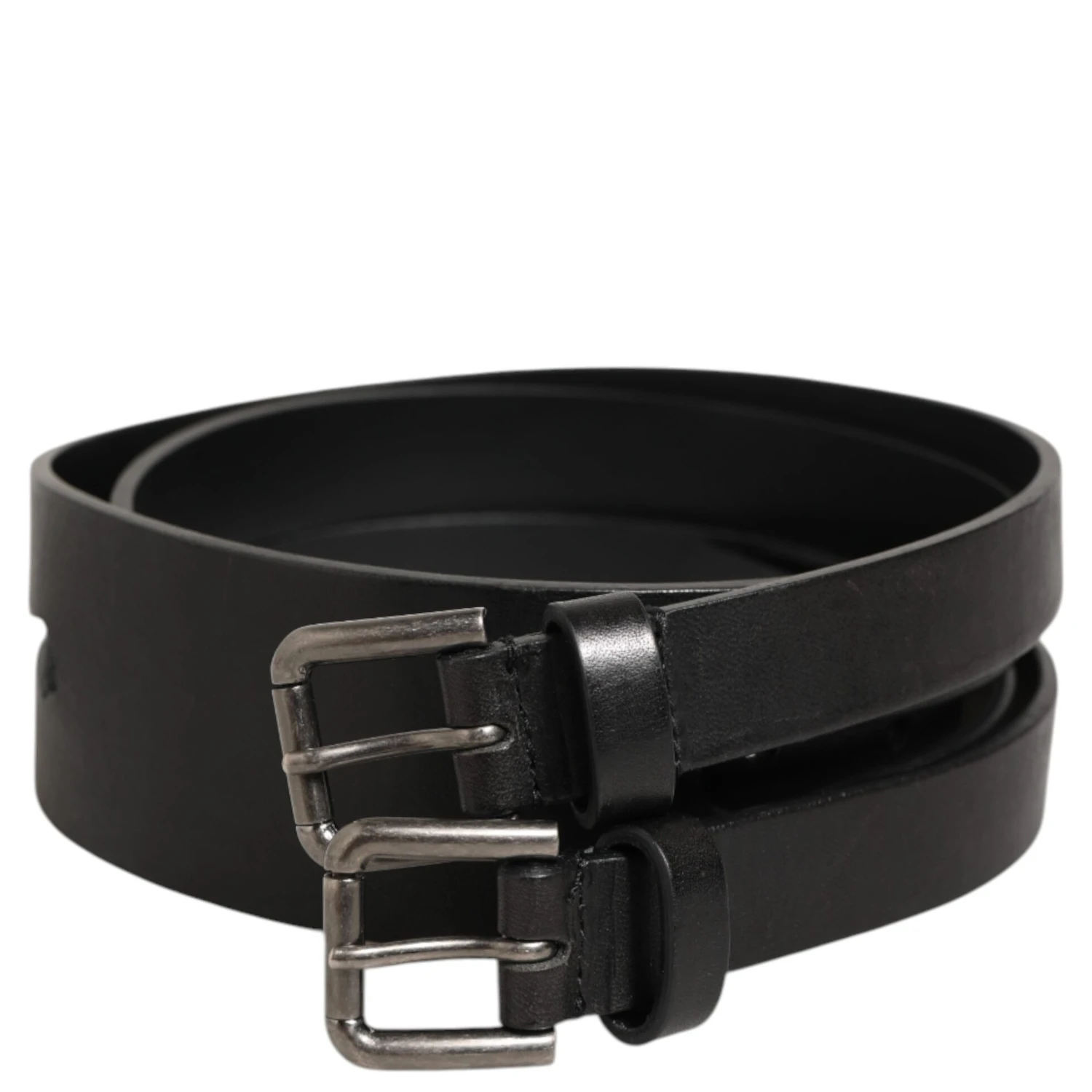 Black Double Strap Leather Silver Buckle Belt