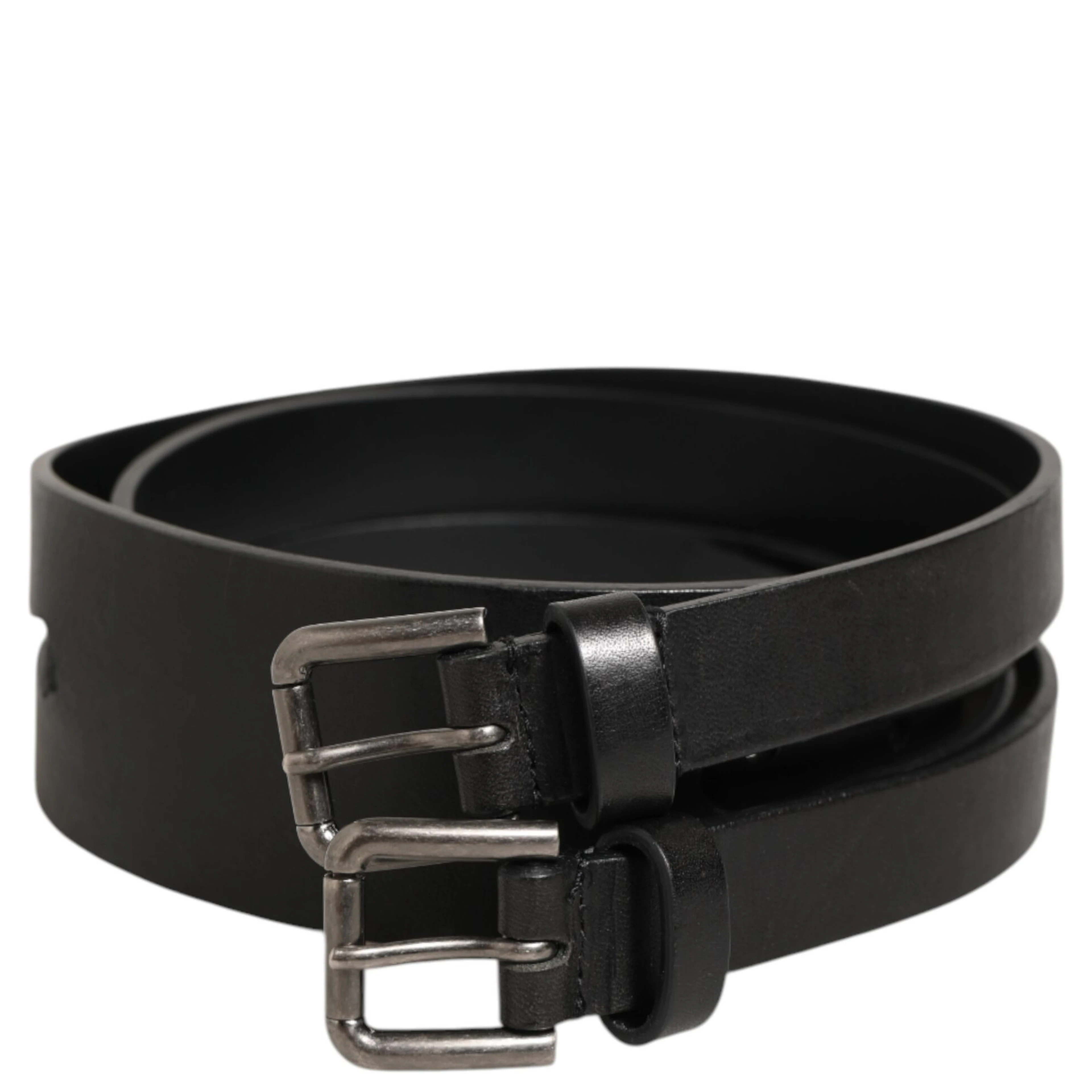 Black Double Strap Leather Silver Buckle Belt