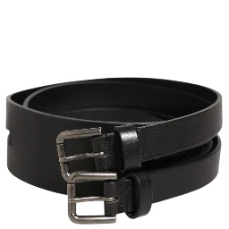 Black Double Strap Leather Silver Buckle Belt