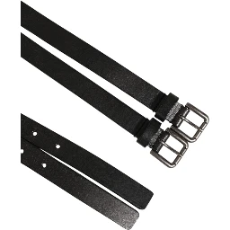 Black Double Strap Leather Silver Buckle Belt