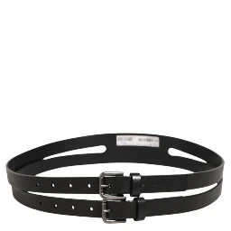 Black Double Strap Leather Silver Buckle Belt
