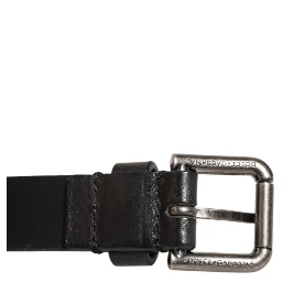 Black Double Strap Leather Silver Buckle Belt